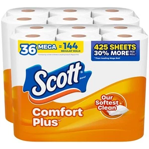2 Packs of 18 Scott ComfortPlus Toilet Paper, 36 Mega Rolls 425 Sheets per - Picture 1 of 6