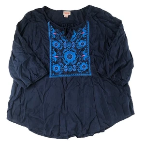 Massimo Supply Co Women’s Blue Embroidered Sleeve Lace Detail Tunic Size XXL - Picture 1 of 14
