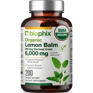 biophix Lemon Balm USDA Organic 20:1 Extract 300 mg 200 Veggie Caps - Picture 1 of 9