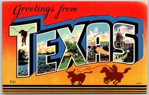 Greetings From Texas TX, Famous Places, Large Capital Letters, Vintage Postcard - Picture 1 of 2
