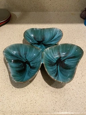 Centro de mesa decorativo Clover 3 platos divididos cerámica verde azul Foto 1 de 4