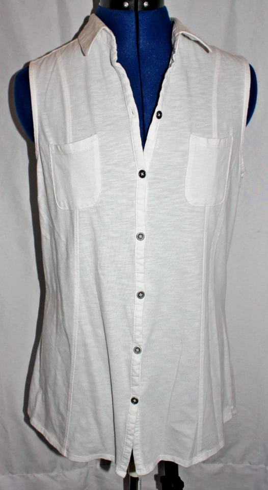 Top para mujer Great Northwest Indigo talla L blanco sin mangas con botones Foto 1 de 4