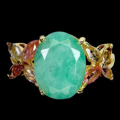 925 Sterling Silver Ring Oval Emerald 12x9mm Tourmaline Gemstone Jewelry Size 7 - Image 1 of 4