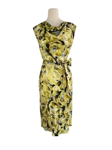 Vintage 90er Talbots Collection Seide Aquarell Blumen Midikleid 14 grün Gürtel Schleife - Bild 1 von 12