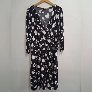 Lane Bryant Floral Faux Wrap Crossover V-Neck Office Midi Dress Size 22/24 - Picture 1 of 6