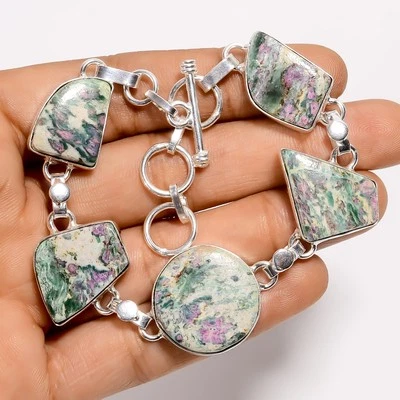 Brazalete de plata 925 con piedras preciosas de rubí natural fucsita joyería de moda 6-8" ARB-1548 Foto 1 de 3