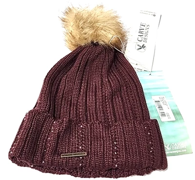 Gorro Gorro Gorro Sombrero Tejido Medias Borgoña Mezcla Lana Nuevo Carve Designs Foto 1 de 3