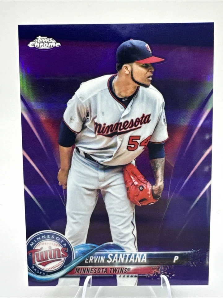 2018 Topps Chrome Purple Refractor /299 Ervin Santana #153 Minnesota Twins - Image 1 of 2