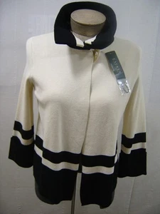 Maglione donna Ralph Lauren piccolo cardigan aperto bottoni colore blocco panna nero - Foto 1 di 10