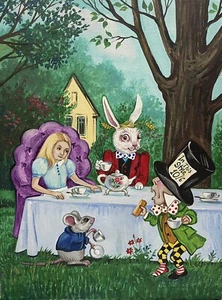 ACEO RYTA Alice In Wonderland Folk Art print of painting A Mad Tea Party Mouse - Picture 1 of 1