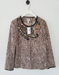 Neu mit Etikett Chicos Größe 1 Medium Blazer Jacke braun creme Tiermotiv Perlen Pailletten - Bild 1 von 21