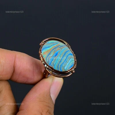 Anillo de Cumpleaños Electroformado Piedra Calsilice Arco Iris Ovalado Oferta Día de la Madre Foto 1 de 4