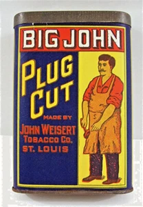 De colección Big John Paper Label Bolsillo Tabaco Lata John Weisert Tabaco St Louis - Imagen 1 de 3