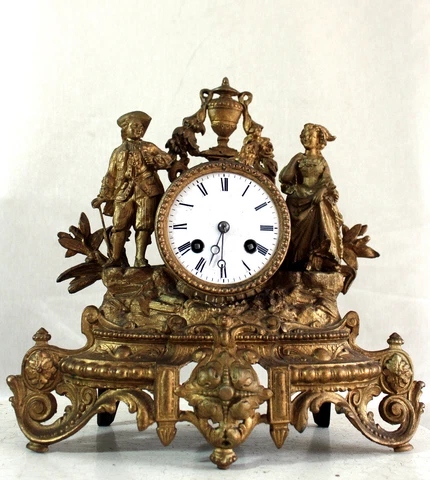 ANTIQUE  FRENCH CLOCK GRACIEUS DOUBLE STATUE ROMANTIC MARRIAGE Cover