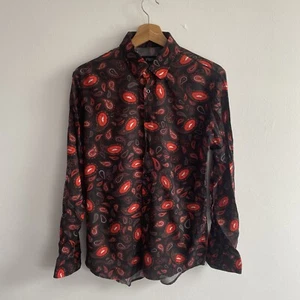 Phix Shirt Men’s Small Black Paisley Lips Long Sleeve Button Up Viscose - Picture 1 of 13