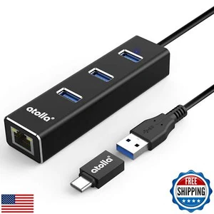 USB C to Ethernet Adapter 3-Port USB 3.0 Hub - 1000Mbps Gigabit RJ45 LAN Port - Picture 1 of 5