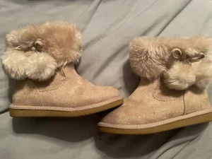 Jumping Beans Beige Sparkle Boots Faux Fur Toddler Girl Size 9 M ~ EUC - Picture 1 of 12