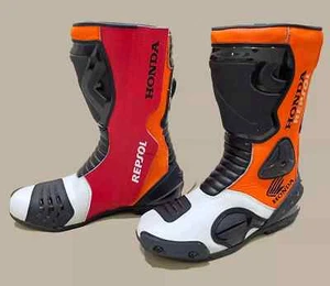 New Repsol Honda Leather Motorcycle Boot For Men Rider Track Sports Shoes Ce - Imagen 1 de 2