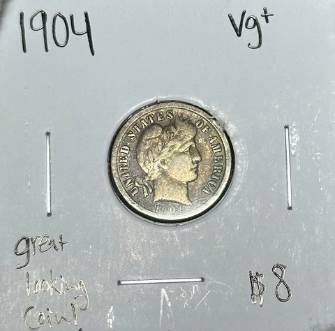 1904-P Barber Dime VG+ Cover