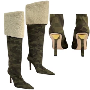 Good American Damenstiefel Größe 9 Camouflage Oberschenkel Kardashian GA255N-X 349 $ neu im Karton - Bild 1 von 14