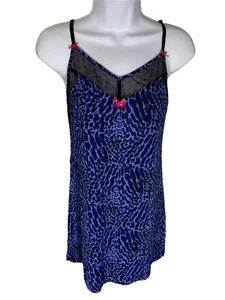 Betsey Johnson Blue Black Animal Print Mini Nightgown Women’s Size Medium - Picture 1 of 4