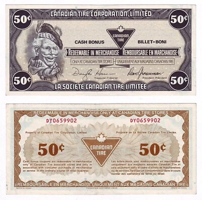 50 cents 1987 UNC Canadian Tire Corporation Limited Cash Bonus Trade Voucher RAR - Image 1 of 3
