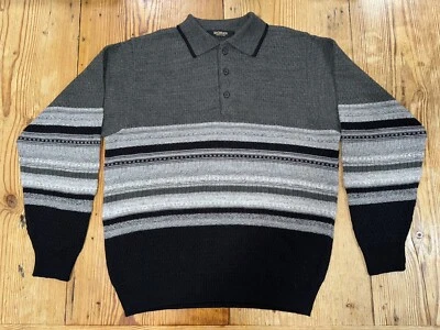 Bachrach 男式 L 码套衫毛衣 Polo 风格领条纹羊毛混纺意大利 — 第 1/4 张图片