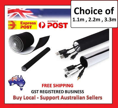 Cable Management Organizer Neoprene Cable Cord Wire Cover Hider Sleeves PC TV - Image 1 of 4