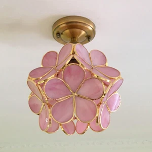 Semi-Flush Mount Ceiling Light Fixtures with Flower Glass Shade Hallway Vintage - Picture 1 of 10