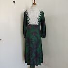 Zara Woman Size L Large Linen Long Sleeve Leaves Crochet Bib Dress Green