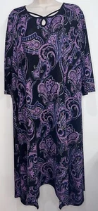Anywear by Catherines Midi Dress Size 14/16 0X Shark Bite Hem Purple Paisley NEW - Picture 1 of 5