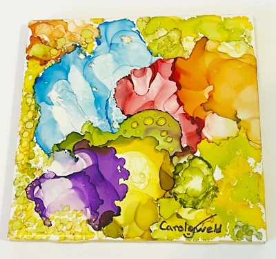 Arte con tinta de alcohol hecha a mano azulejo de cerámica posavasos floral decoración abstracta "colorido" Foto 1 de 4