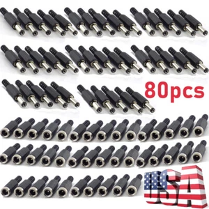80pcs DC Power Plug Adapter Male Female Socket Jack Cable Connector 5.5 x 2.1mm - Picture 1 of 11