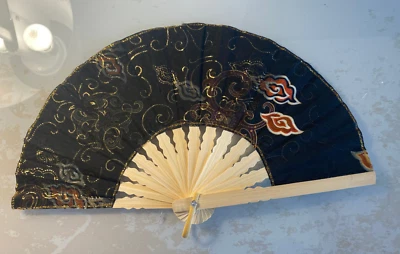 Abanico Mano Paño de Bambú Negro Hecho a Mano Indonesia Nuevo Avenico Verano Moda #106 Foto 1 de 4