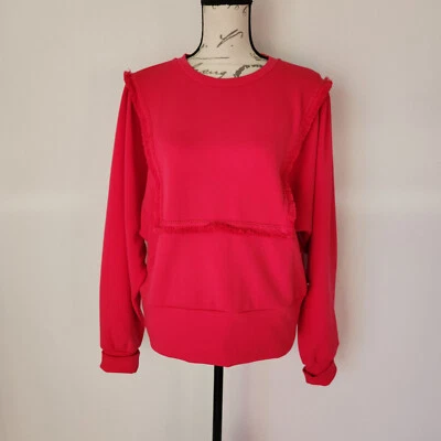 Scotch & Soda $138 Fringed Oversized Raglan Sweatshirt Wide Cuff-Hem Pink Sz.XL - Imagem 1 de 4