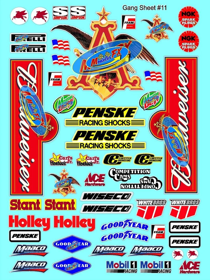 CLEAR MATTE  VINYL Sticker Sheet 11 Sponsor Decal 1/24-1/16 ScaleDIE-CUT-SLOTCAR - Image 1 of 4