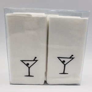 Trillium Cotton Cocktail Napkins Martini Glass Embroidery New Set of 8 Barware - Picture 1 of 6