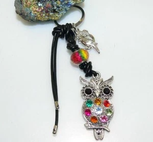 Schlüsselanhänger Taschenbaumler Leder Eule Vogel Strass Modulperle s13i - Bild 1 von 6