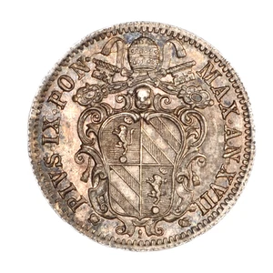 ITALIA STATO PONTIFICIO PIO IX 10 Baiocchi 1863-R Roma A. XVII - Argento Silver - Imagen 1 de 2