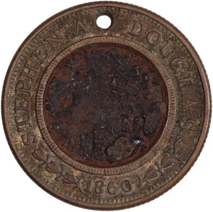 Ficha de campaña presidencial 1860 S. Douglas & H. Johnson (agubierta a las 12 en punto) - Imagen 1 de 2