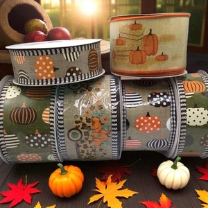 Pumpkin Truck Ribbon Lot 6 Rolls 1.5" & 2.5" Wired Fall Halloween RG 60 Yds - Picture 1 of 12