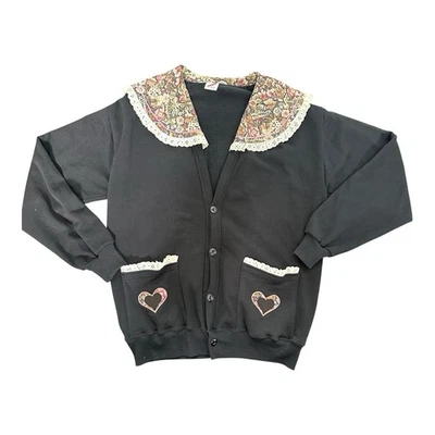 Cárdigan Sudadera Vintage Años 80 Jerzees Grannycore Floral Encaje Corazón OSFA EE. UU. Foto 1 de 4