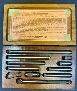 Vintage Lufkin Rule Inside Micrometer Set & Walnut Case USA 1/2" 6" Machinist - Picture 1 of 6