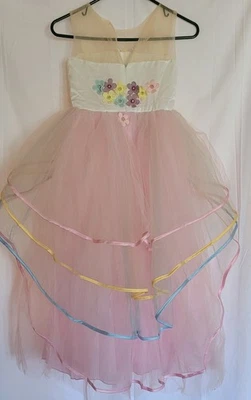 Pink Rainbow Unicorn Dress With  Tulle Layers For Girls Age 7 To 8 - Image 1 of 4