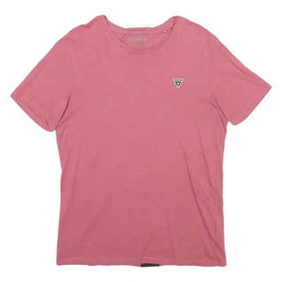 Camiseta GUESS Masculina Rosa Gola Redonda Manga Curta M Mescla de Algodão Logotipo Estampa - Imagem 1 de 4