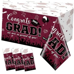 Graduation Tablecloth Party Decorations, Class of 2025 Congrats 3 Pack Maroon - Picture 1 of 8