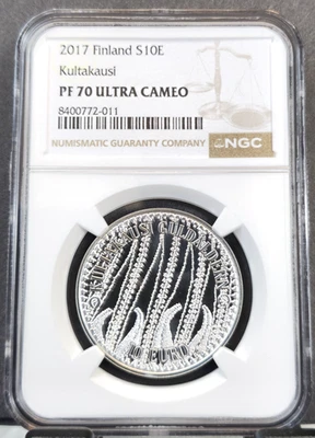 2017 FINLAND SILVER 10 EURO KULTAKAUSI NGC PF 70 ULTRA CAMEO RARE PERFECTION - Image 1 of 3