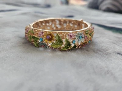 Multi-color floral enamel alloy bangle bracelet Cloisonne - Image 1 of 4