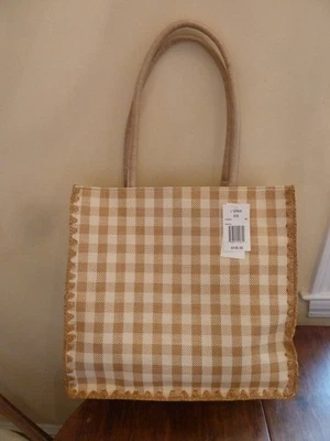 Bolso de Mano L Space Jaspe Cuadros Dorado Blanco 14 X 14 X 4 Nuevo Con Etiquetas $136 Foto 1 de 4