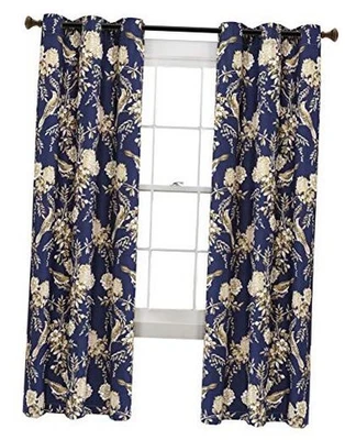  Farmhouse Bird and Flower Insulated 38"W x 84"L (Pack of 2) Navy and Taupe - Image 1 of 4